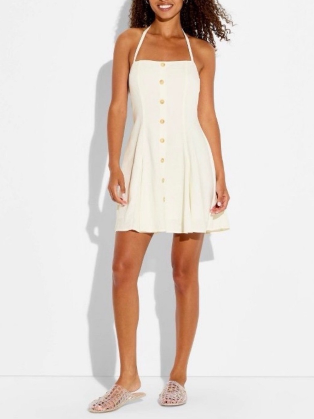 Wild Fable Cream Halter Neck Button Front Mini Dress